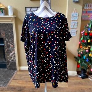 Black colorful polka dot flutter sleeve plus size 22